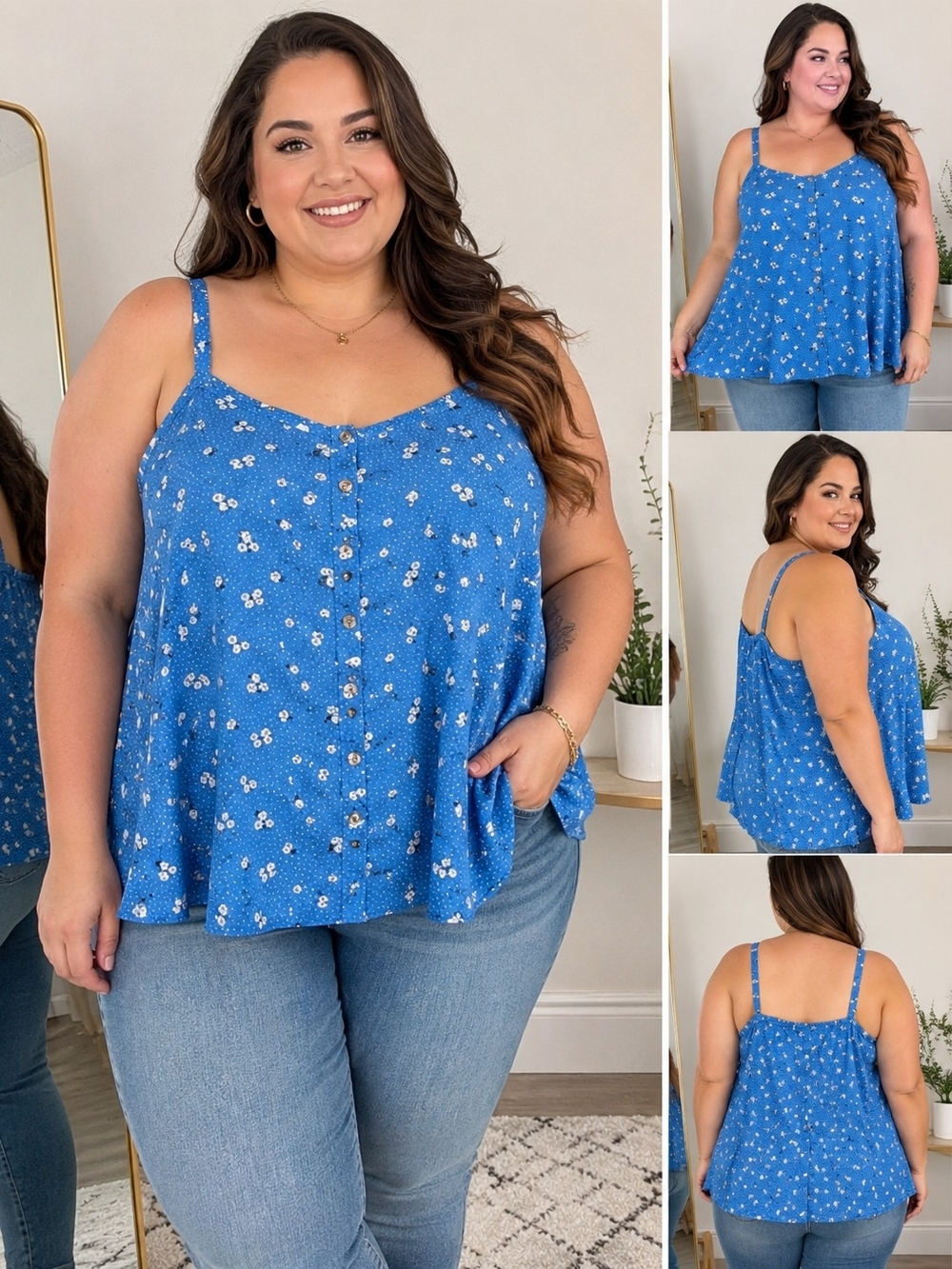 Torrid Blue Floral Swing Cami Tank Top Size 5 Plus Size Adjustable Straps.